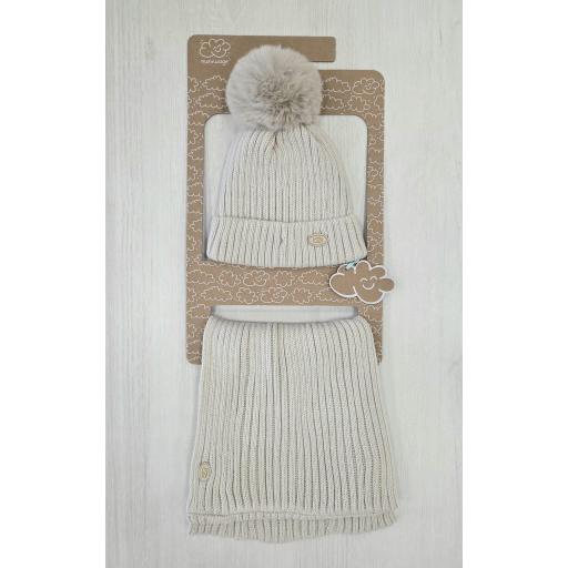 Conjunto Gorro y cuello canalé arena Monnuage ref.324