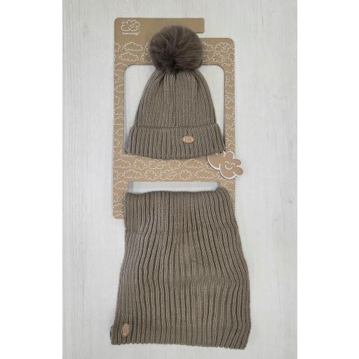 Conjunto Gorro y cuello canalé marrón Monnuage ref.324 [0]