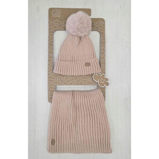 Conjunto Gorro y cuello canalé Rosa Monnuage ref.324 [0]