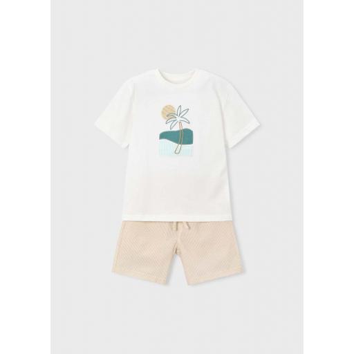 Conjunto bermuda y camiseta con bordado color mocca Mayoral ref.3218
