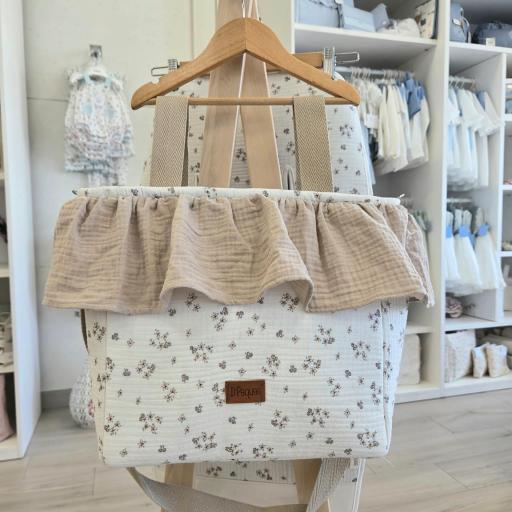 Bolso talega volante Flores camel D´peques