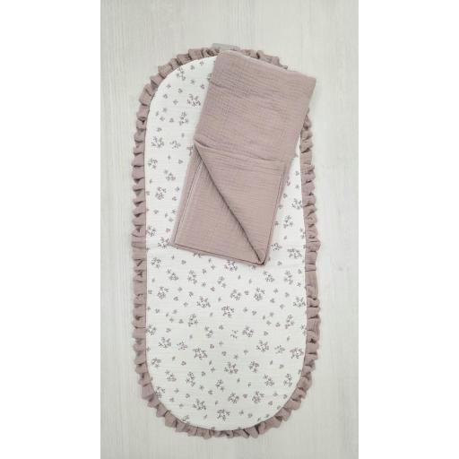 Colchón base capazo con muselina Flores rosa   D´peques
