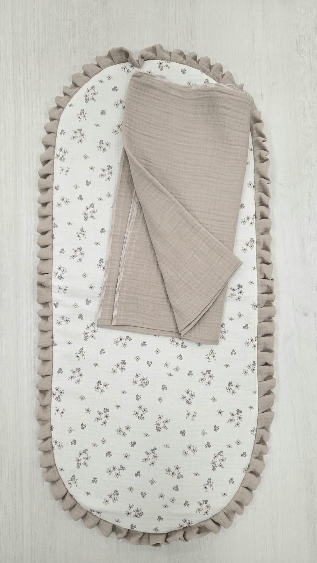 Colchón base capazo con muselina Flores camel D´peques