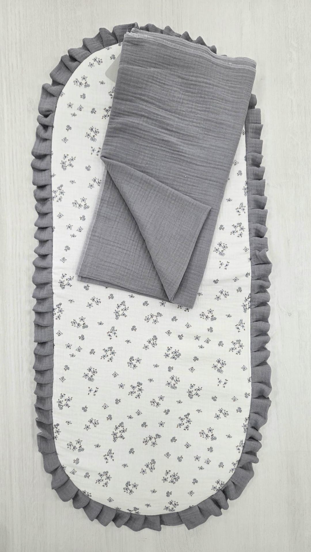 Colchón base capazo con muselina Flores gris D´peques