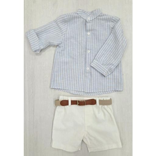 Conjunto camisa rayas azul + pantalón + cinturón  ref.26343