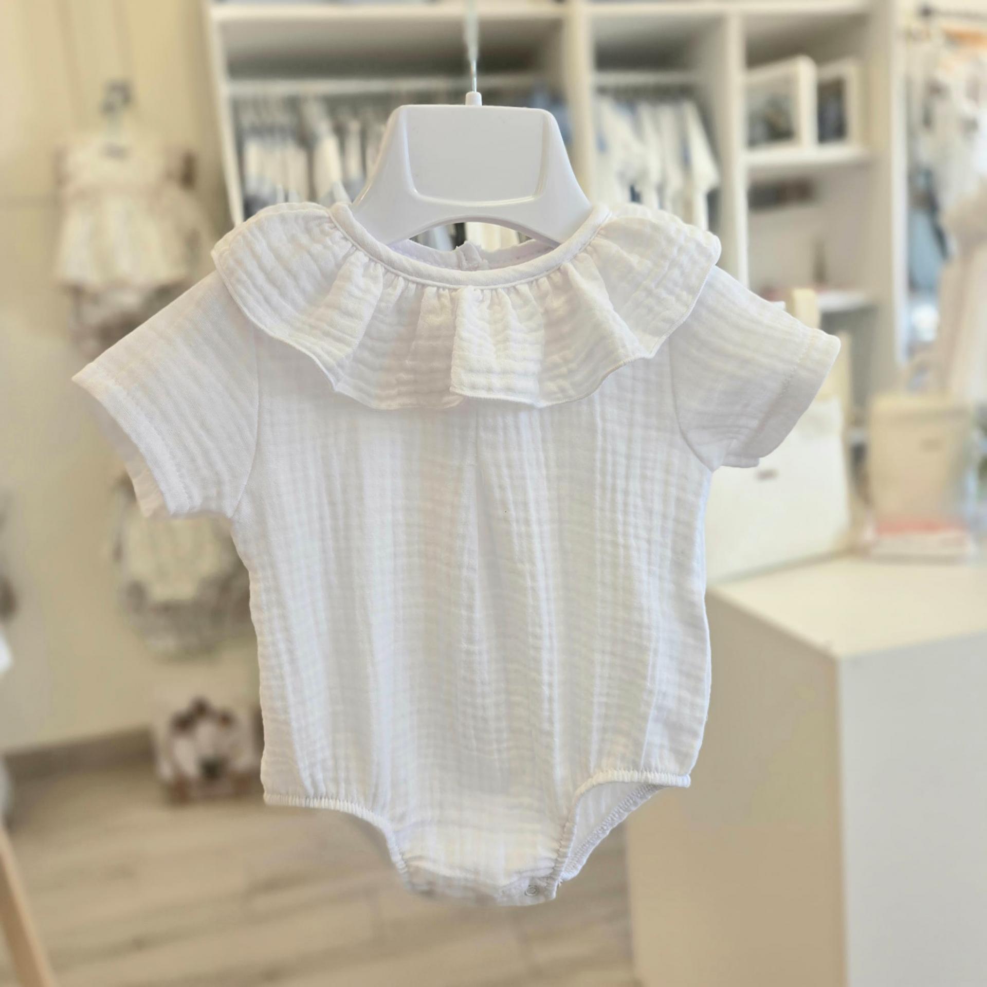 Pelele bambula blanco manga corta