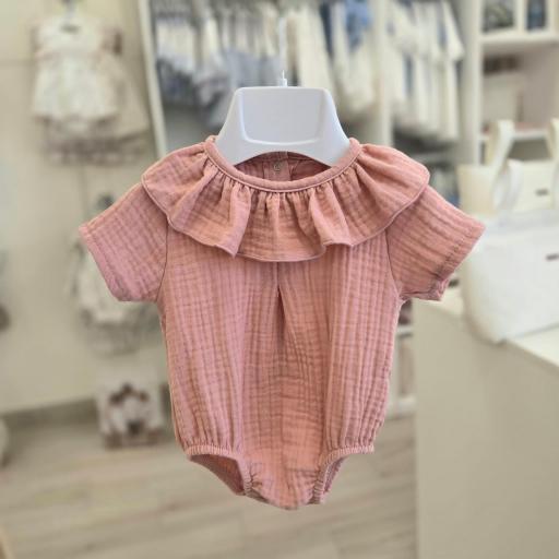 Pelele bambula color coral manga corta