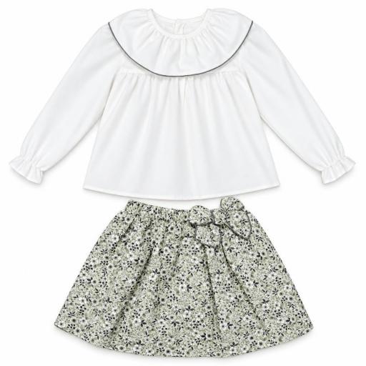 Conjunto blusa y falda flores verde ref.26745
