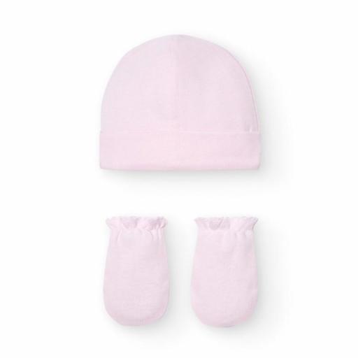 Gorro y manoplas recién nacido algodón rosa Babidu ref.9288 [0]