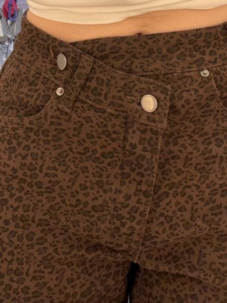 Denim Leopardo Botón Ladeado [2]