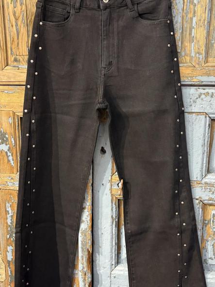 Denim Negro Tachuelas Abertura [0]