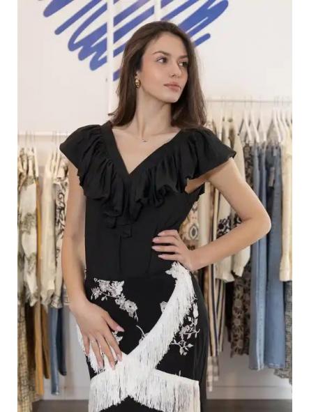 Body Volantes Escote en V Negro [0]