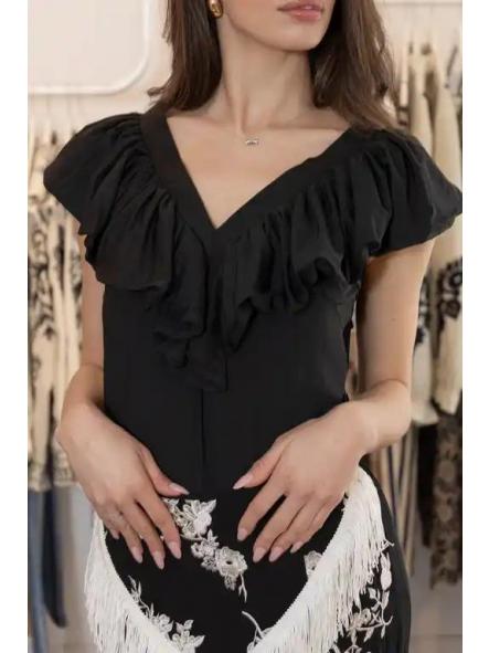 Body Volantes Escote en V Negro [1]