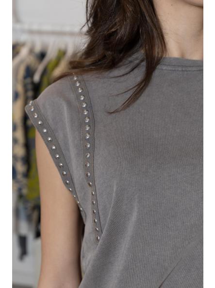 Camiseta Gris Desgastada Tachas [0]