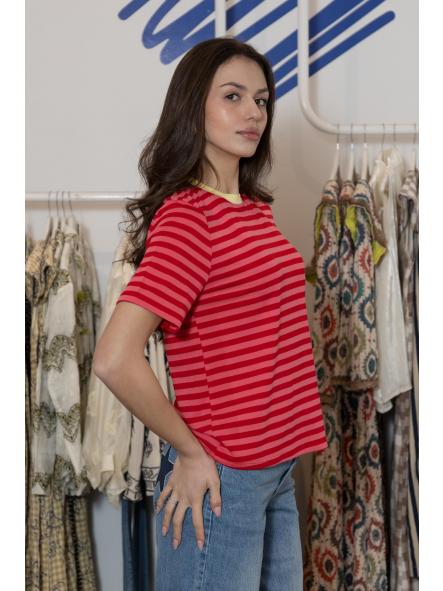 Camiseta Sesamo Rayas Rojo-Fucsia [1]