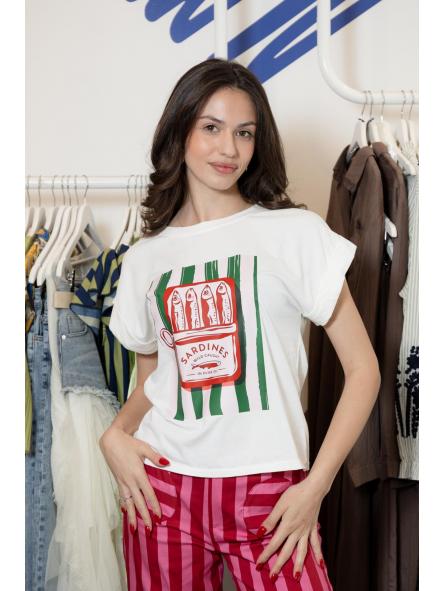 Camiseta Sardinas en Lata Verde Rosa