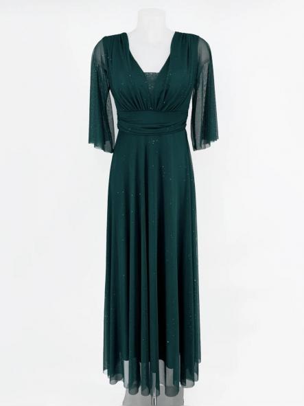 Vestido Atenea Brillitos Manga Verde Botella