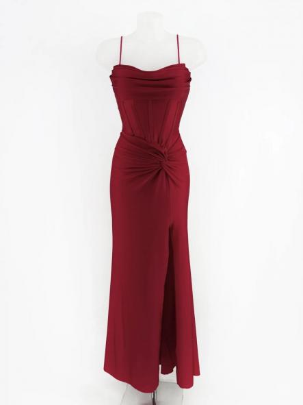 Vestido Corset Nudo Vino