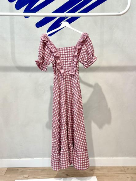 Vestido Vichy volante en V