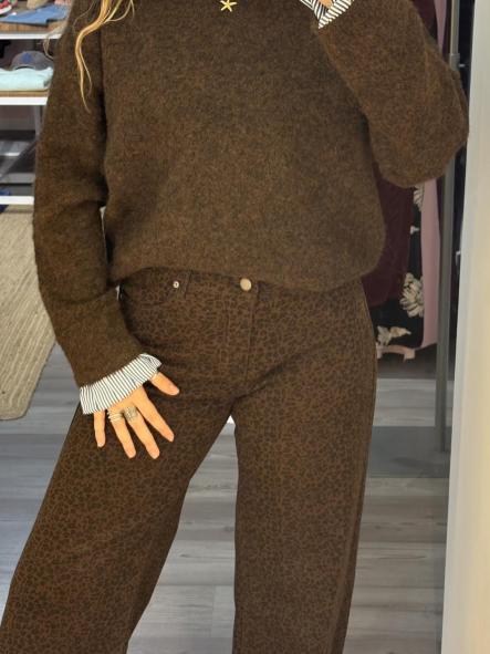 Denim Leopardo Botón Ladeado [1]