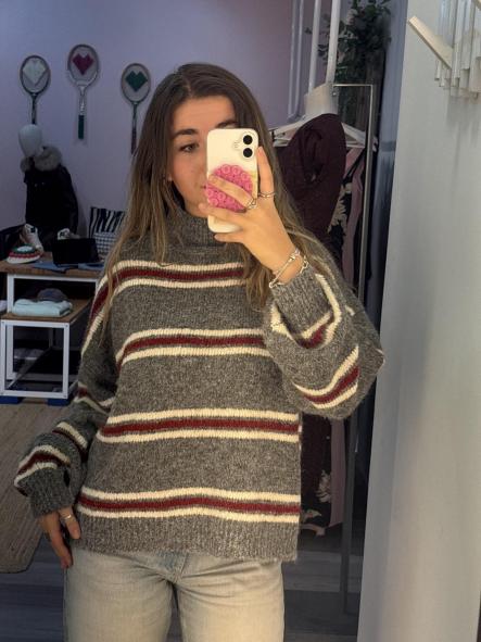 Jersey Punto Gris Raya Burdeos [1]