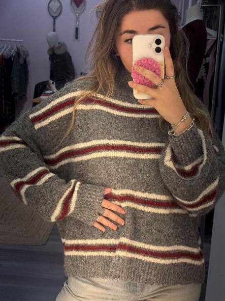 Jersey Punto Gris Raya Burdeos