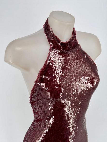 Mini Vestido Pailletes Halter Burdeos [1]