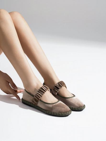 Merceditas Elástico Terciopelo Taupe y verde  [1]