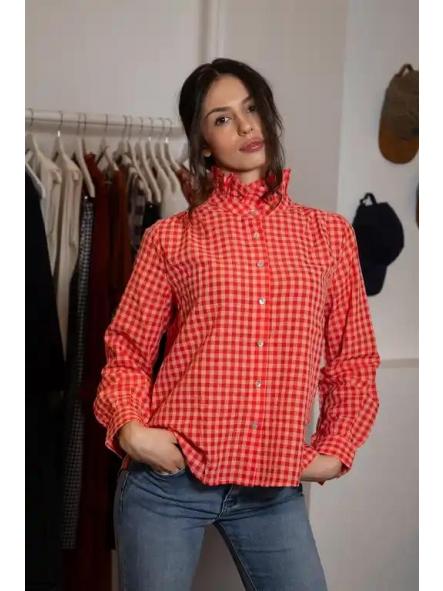 Blusa Cuello Subido Vichy RojoRosa  [3]