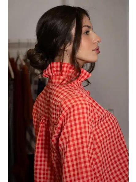 Blusa Cuello Subido Vichy RojoRosa  [4]