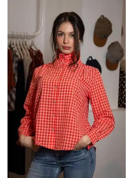 Blusa Cuello Subido Vichy RojoRosa  [2]