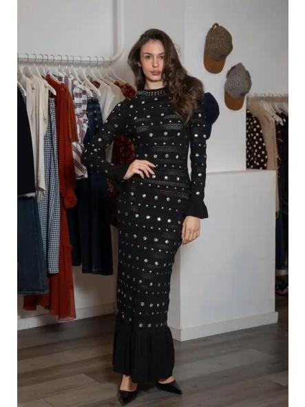 Vestido Punto Tachuelas Manga Larga