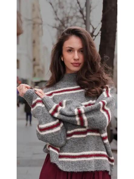 Jersey Punto Gris Raya Burdeos [1]
