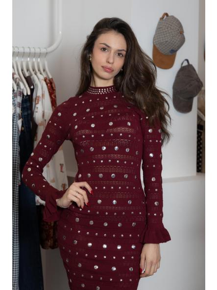 Vestido Punto Tachuelas Corto Granate [0]