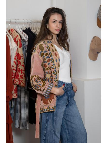 Kimono Jaipur Terciopelo Rosa
