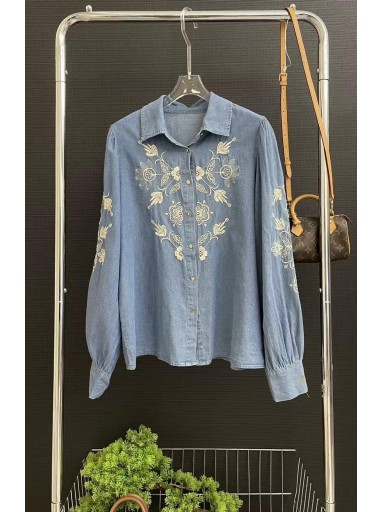 Camisa Denim Flores