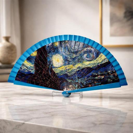 ABANICO DE MADERA Y TELA SERIE LA NOCHE ESTRELLADA "Vicent van Gogh" [3]