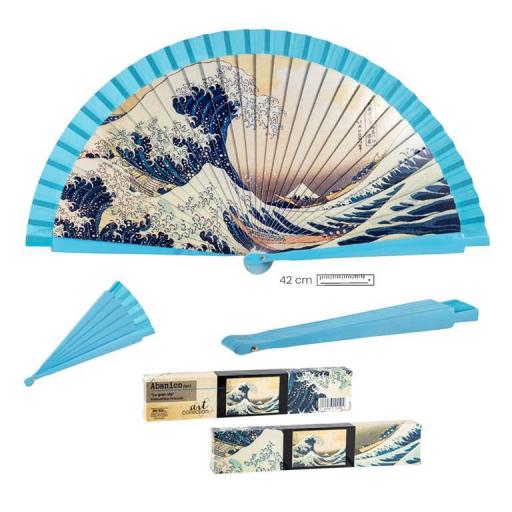 ABANICO DE MADERA Y TELA LA GRAN OLA "Katsushika Hokusai" [3]
