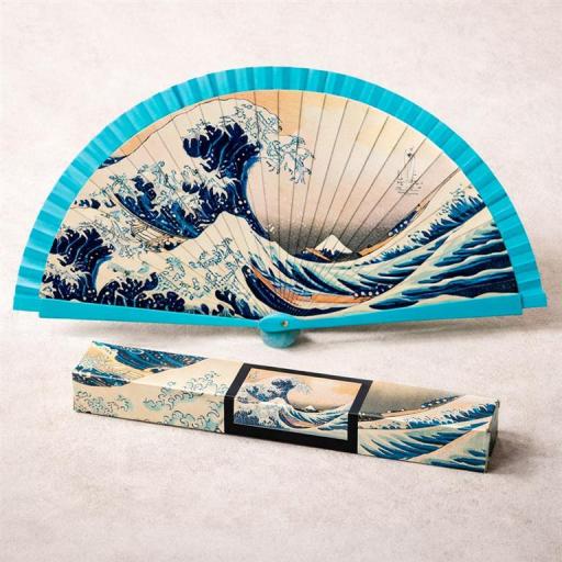ABANICO DE MADERA Y TELA LA GRAN OLA "Katsushika Hokusai" [4]