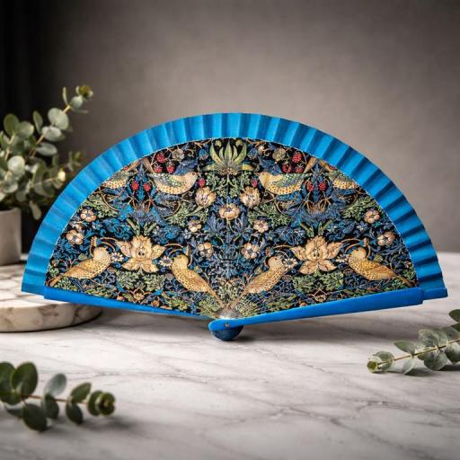 ABANICO DE MADERA Y TELA LADRÓN DE FRESAS "William Morris" [3]
