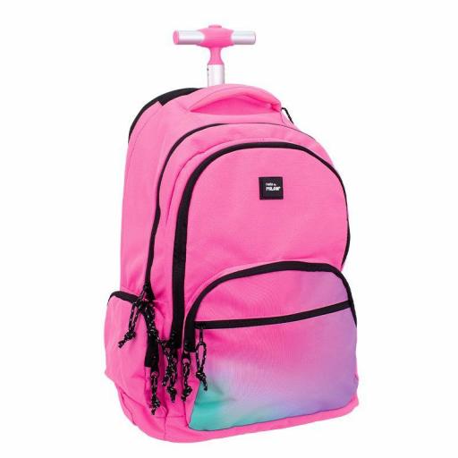 MOCHILA GRANDE ESCOLAR CON RUEDAS 25L MILAN SERIE SUNSET ROSA 6 CREMALLERAS