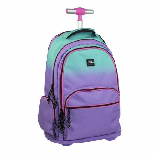 MOCHILA GRANDE ESCOLAR CON RUEDAS 25L MILAN SERIE SUNSET LILA 6 CREMALLERAS