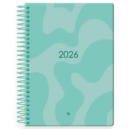 AGENDA AÑO SYROS TURQUESA 2026 DÍA PAGINA A5 ESPIRAL