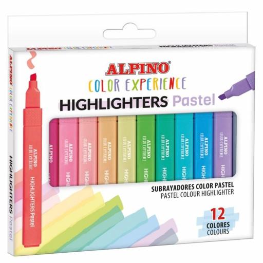 PACK 12 MARCADORES SUBRAYADORES FLUORESCENTES COLOR PASTEL ALPINO COLOR EXPERIENCE - HIGHLIGHTERS