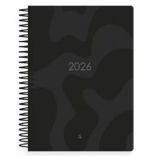 AGENDA AÑO SYROS NEGRO 2026 DÍA PAGINA A5 ESPIRAL