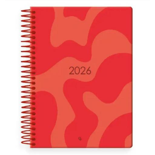 AGENDA AÑO SYROS ROJO 2026 DÍA PAGINA A5 ESPIRAL