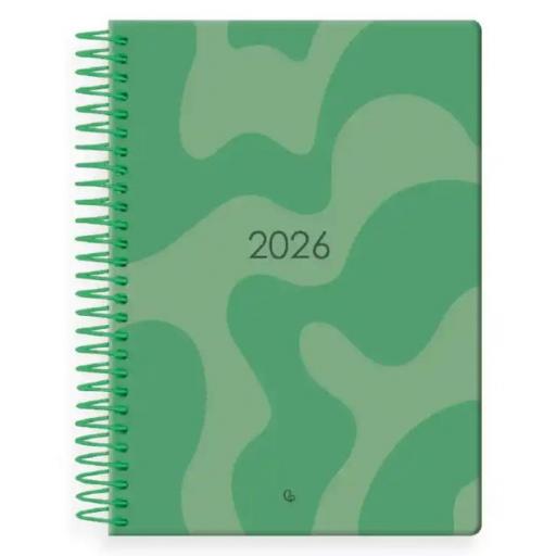 AGENDA AÑO SYROS VERDE 2026 DÍA PAGINA A5 ESPIRAL