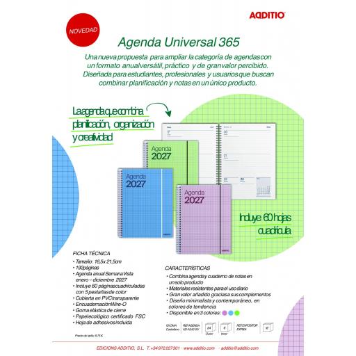 AGENDA AÑO 2027 ADDITIO |SEMANA VISTA | 16,5 x 21,5 cm | 3 COLORES [5]