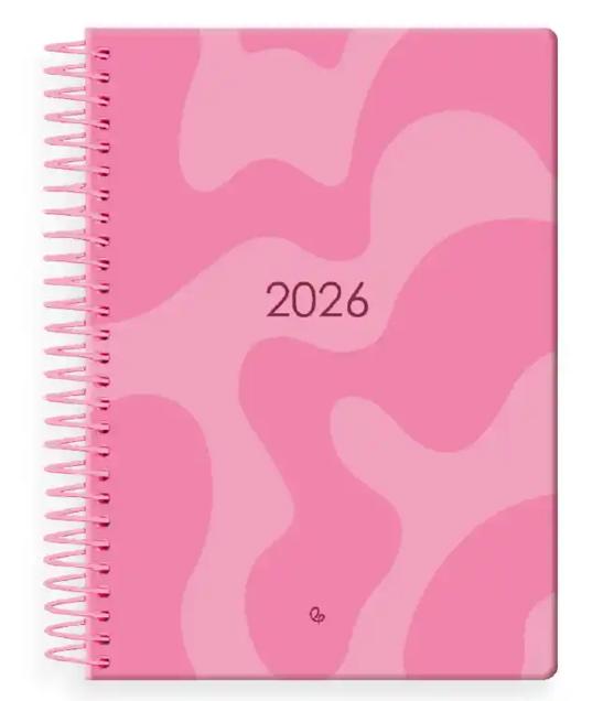 AGENDA AÑO SYROS ROSA 2026 DÍA PAGINA A5 ESPIRAL