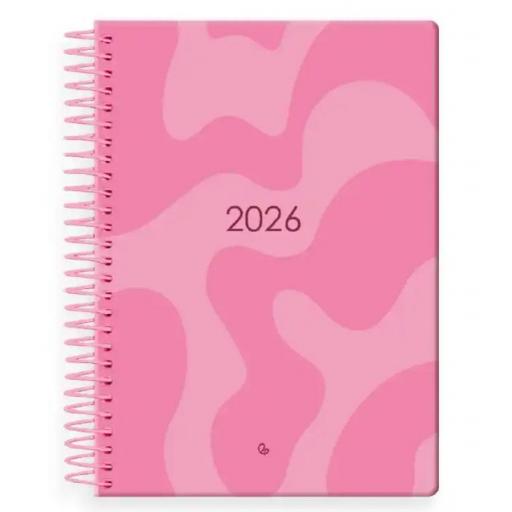 AGENDA AÑO SYROS ROSA 2026 DÍA PAGINA A5 ESPIRAL